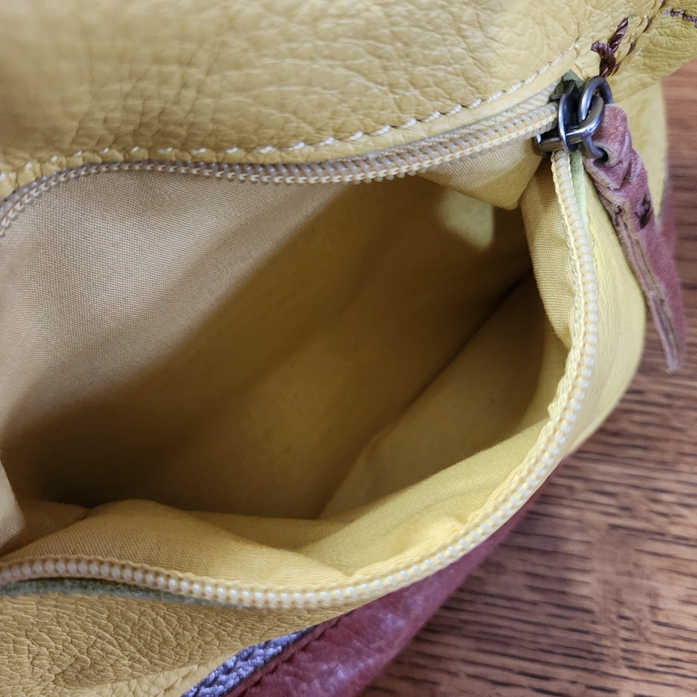 The Sak Kendra Leather Hobo Bag in Yellow, Brown, with Metallic Detail. - Picture 6 of 13